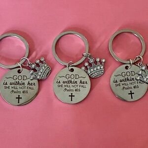 3 Psalm 46:5 Keychains Set Crown Charms